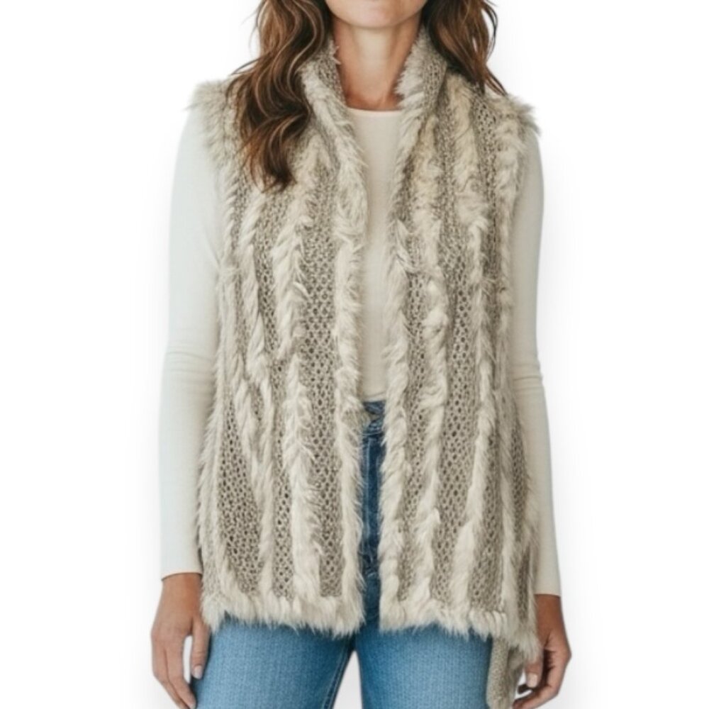 NK Metric Knits Fur Collection Women’s M Faux Fur Knit Vest Beige Cozy Boho